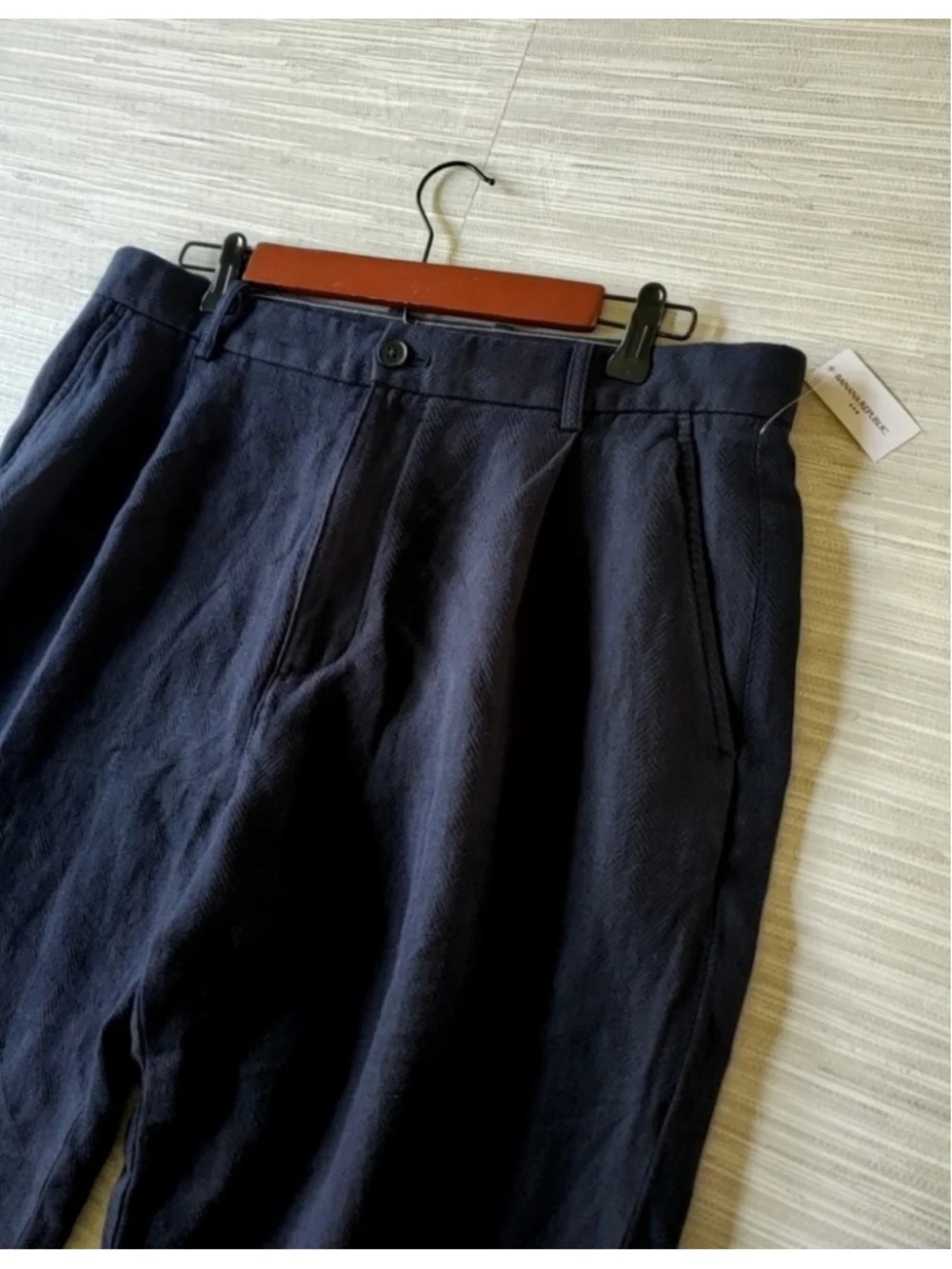 Banana Republic Men's Relaxed Wide Leg Textured Linen Pants Navy Blue 33x32 NWT